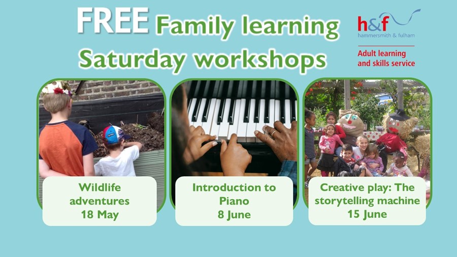 Images of children and piano to promote family learning classes