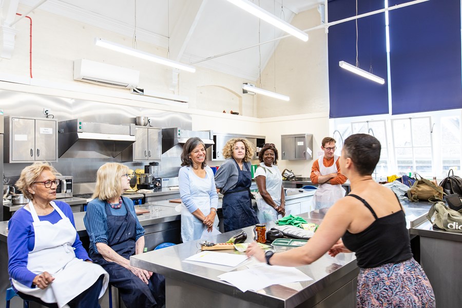 Group of people in a teaching kitchen