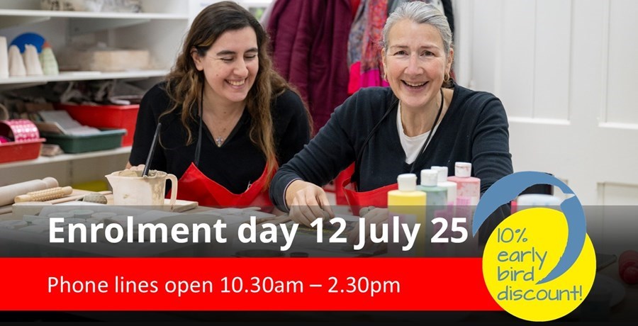 Two women working with clay at the Macbeth Centre