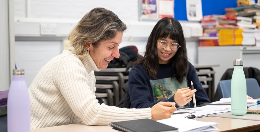 Two ladies in a classroom