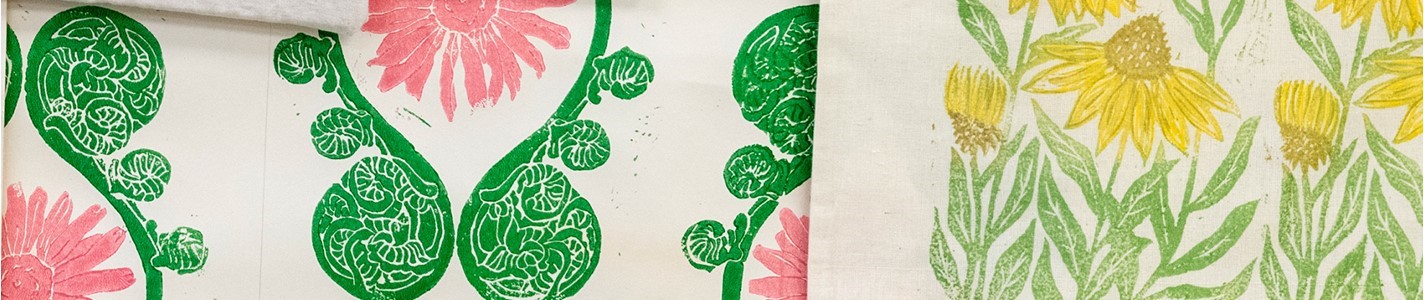 Screen print of flowers on textiles