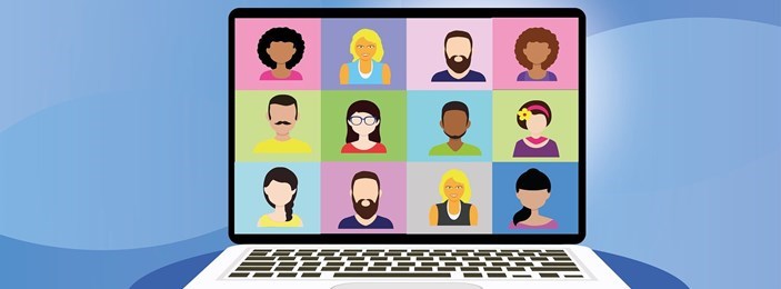 vector graphic of a laptop screen with many faces on it